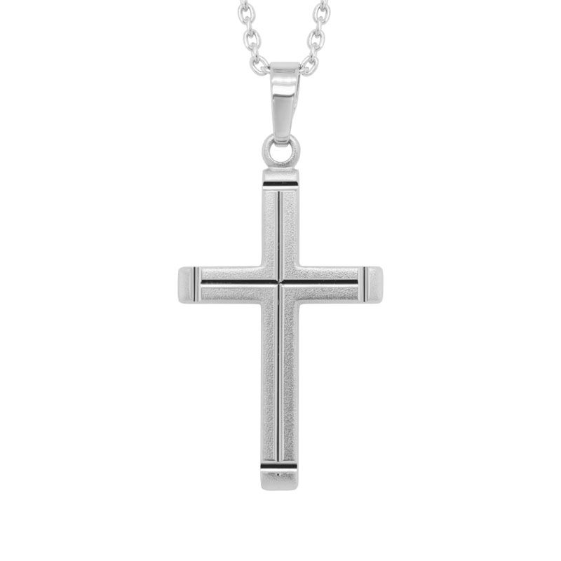 SS Beveled Edge Cross 16-18" Necklace