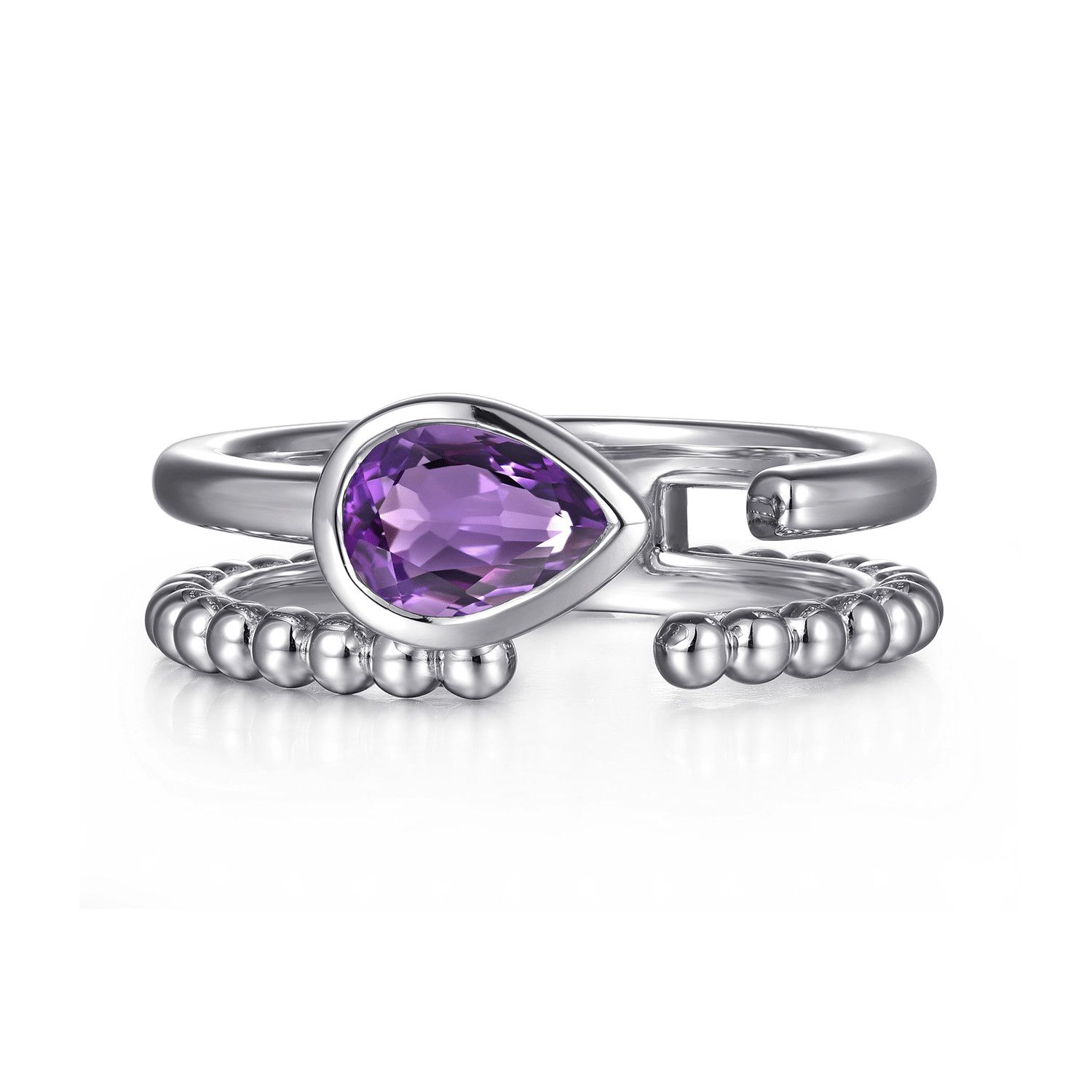 SS Pear Amethyst Open Ring