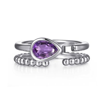 SS Pear Amethyst Open Ring