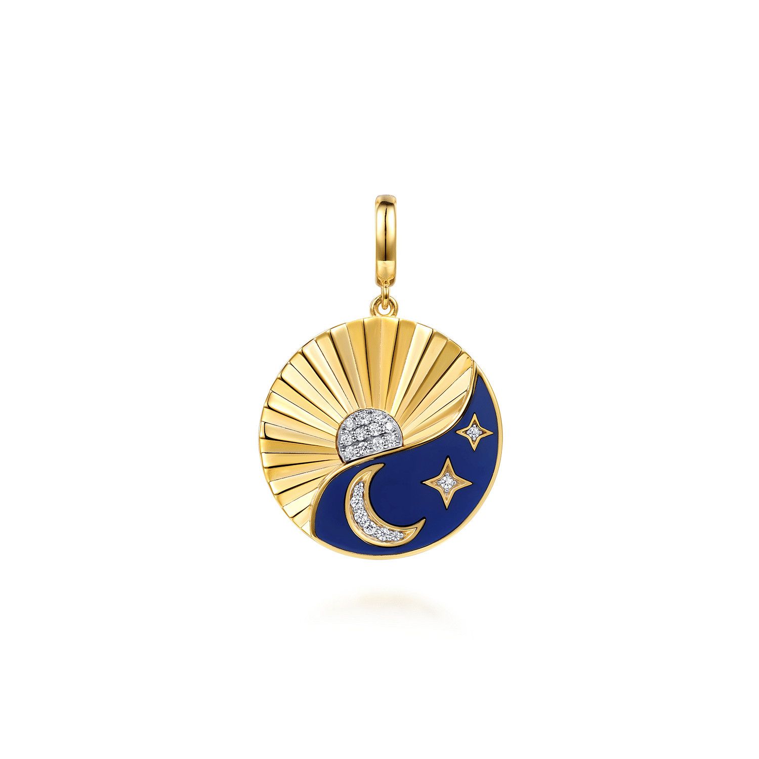 14KYW Diamond and Chrome Blue Enamel Pendant w/ Bail