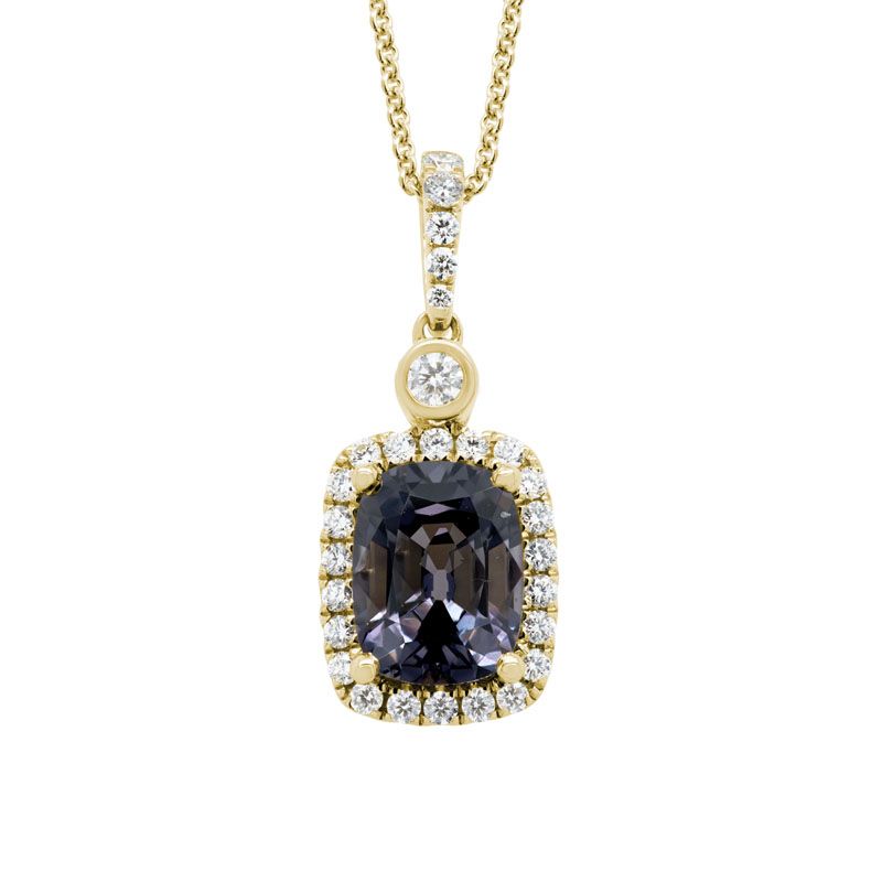 14KY Cushion Cut Spinel and Diamond Pendant Necklace