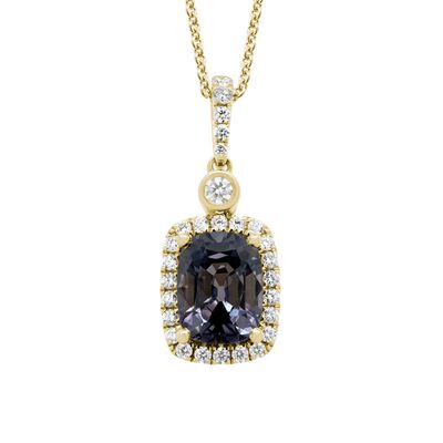 14KY Cushion Cut Spinel and Diamond Pendant Necklace