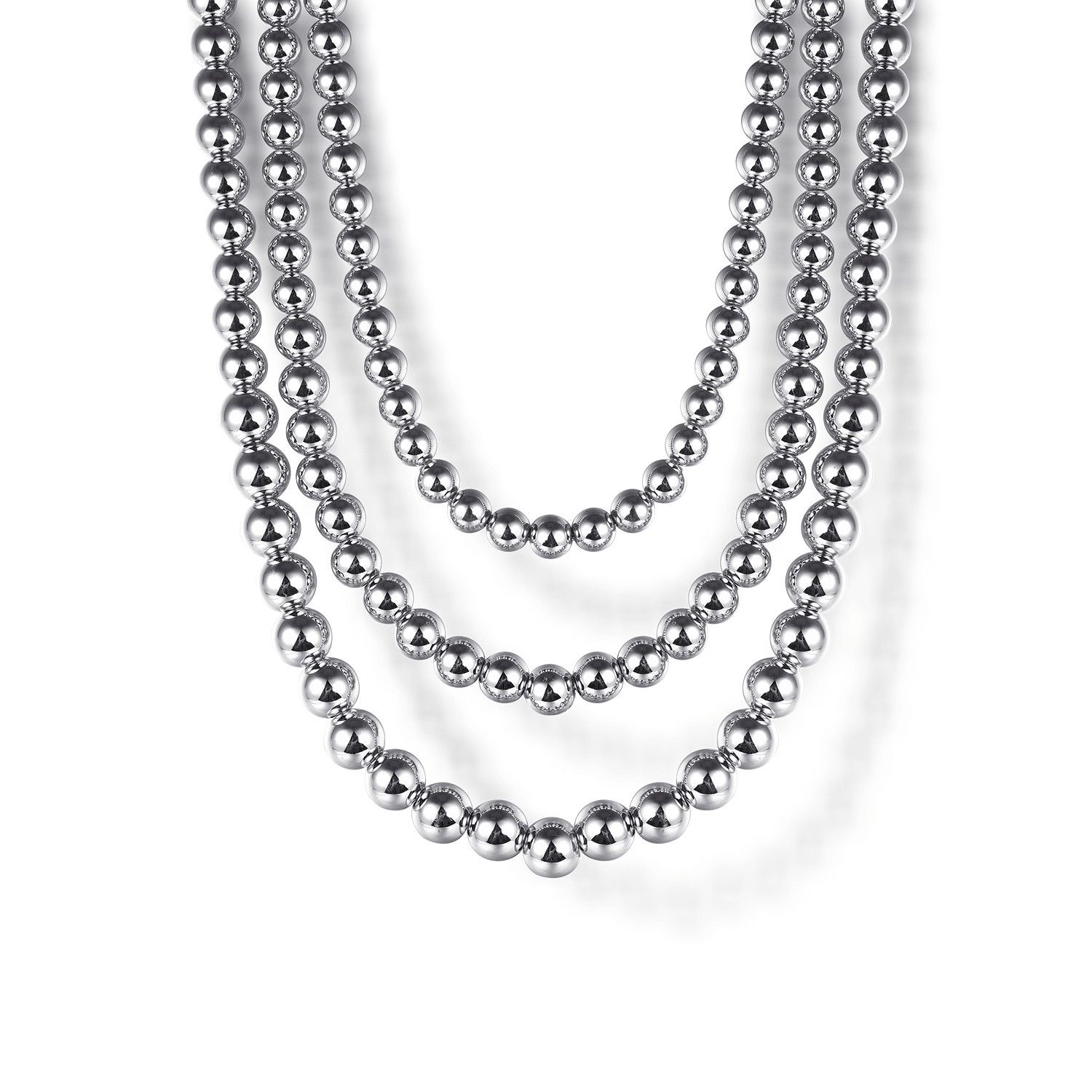 SS 16" Bujukan Beads Three Strand  Layered Necklace