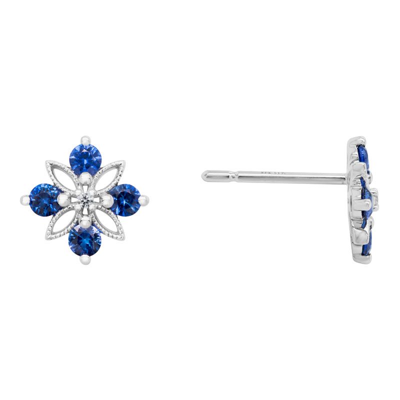 14KW Sapphire and Diamond Milgrain Stud Earrings