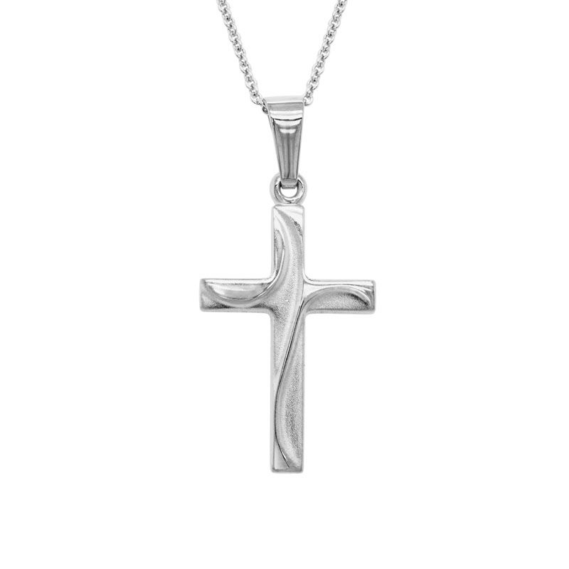 SS Matte and Shiny Textured Cross 16-18" Necklace