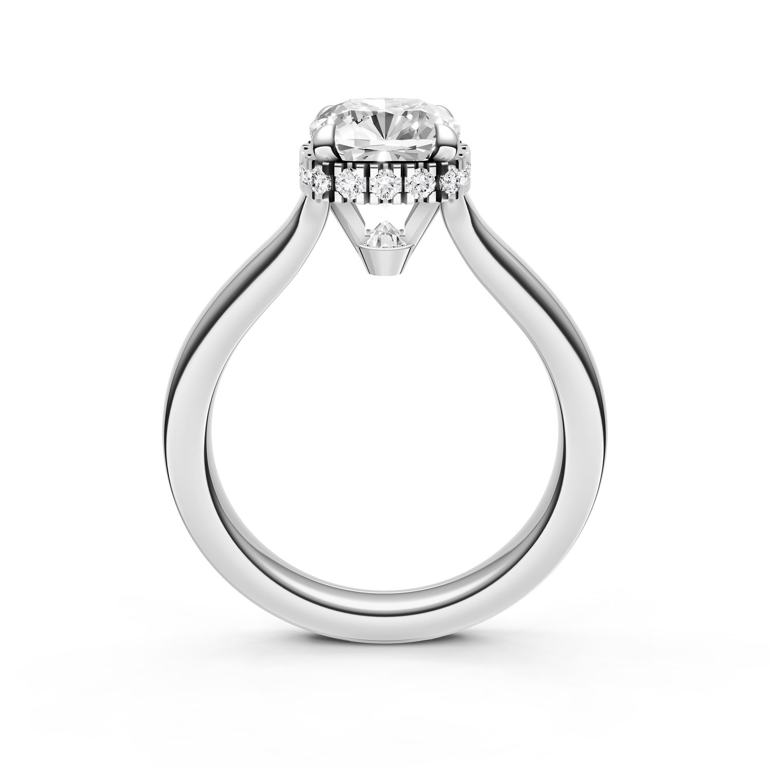 14KW 8mm Point of Love Floating Crown Secret Diamond Hidden Halo .19cttw Semi-Mount