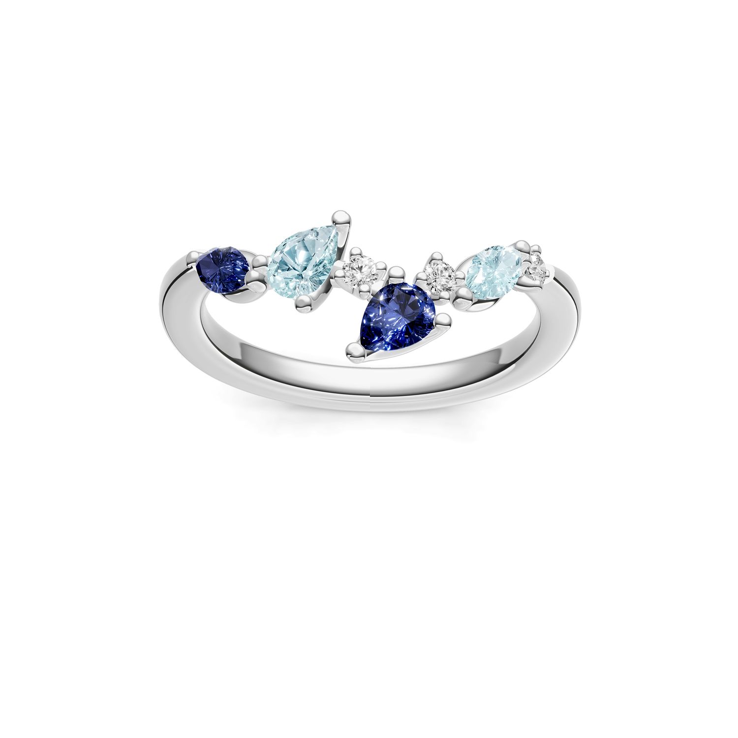 14KW Diamond and Sapphire Bouquet Wedding Band