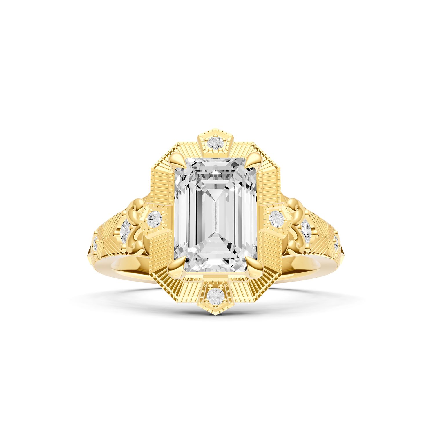 14KY Emerald Cut Fancy Gallery Vintage Semi-Mount