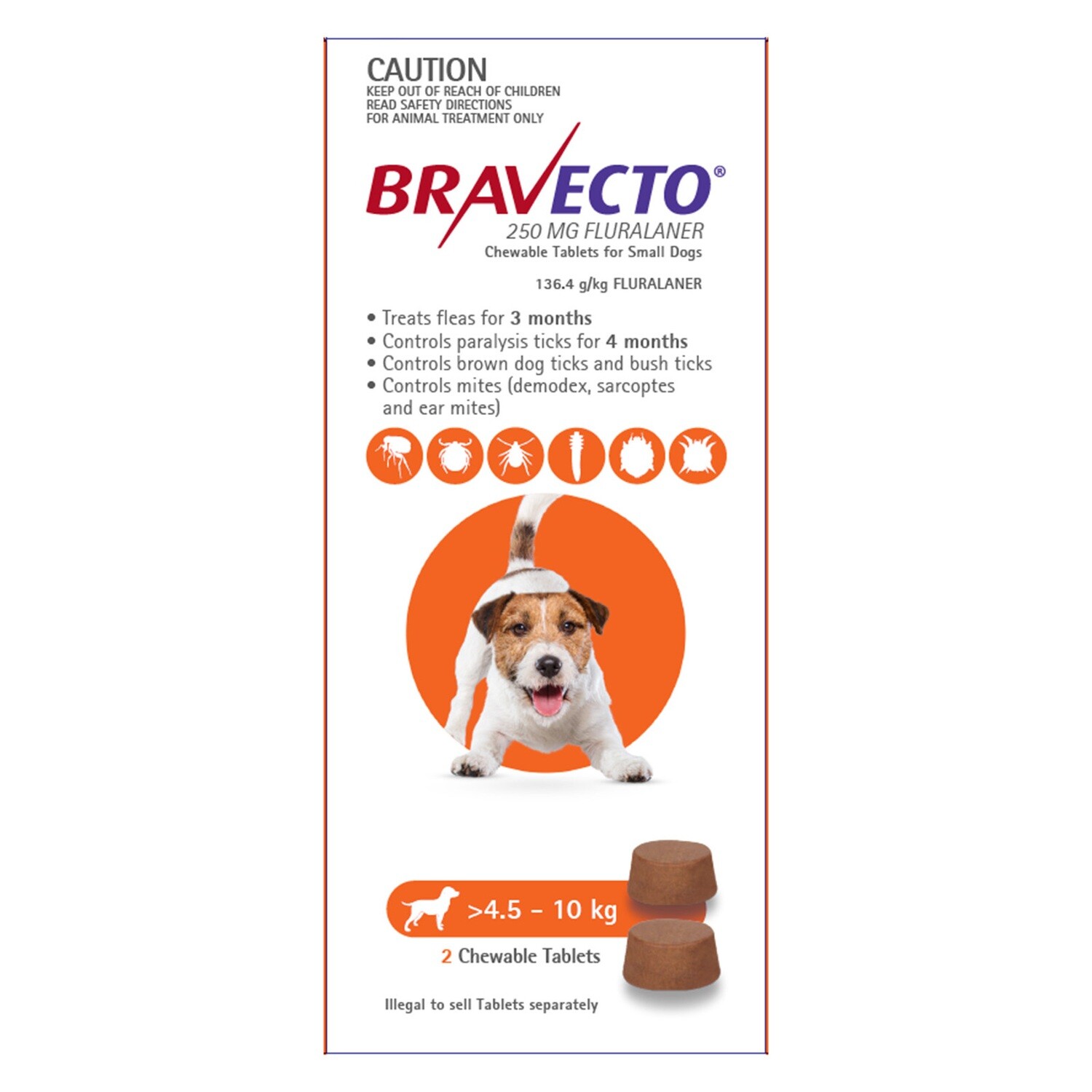 Bravecto For Small Dogs 4.5-10kg 2 Chews