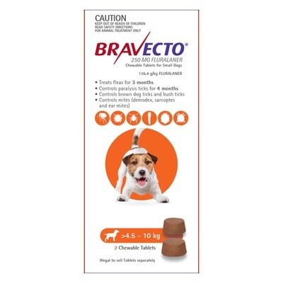 Bravecto For Small Dogs 4.5-10kg 2 Chews