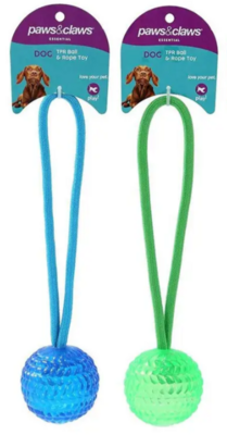 Paws &amp; Claws 25cm TPR Rubber Ball &amp; Rope Dog Pet Toy