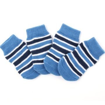 Indoor Dog socks- Blue &amp; Black/white stripes