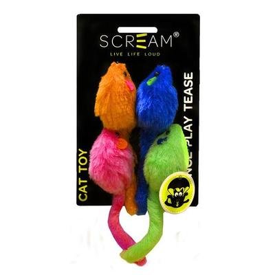 Multi-coloured mice cat toy 4pk