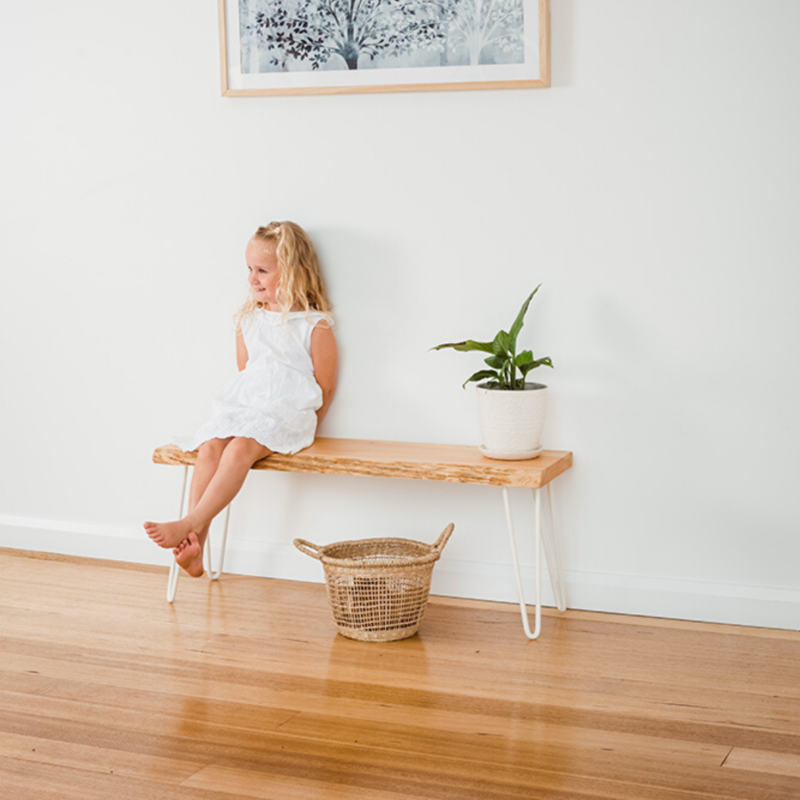 Molly Hall Bench / Seat | Natural Edge - White Legs