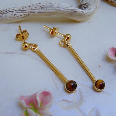Gold plated silver earrings - Tiger Eye stones Gold plated silver earrings - Tiger Eye stones