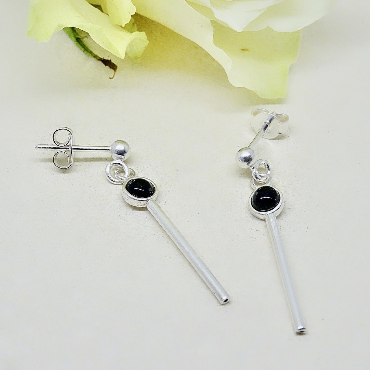 Silver earrings - Black Onyx stones