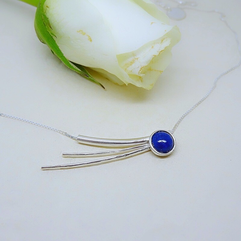 Shiny silver pendant - Lapis Lazuli stone