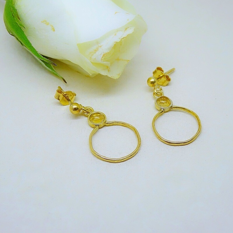 Gold plated silver earrings - Citrine stones