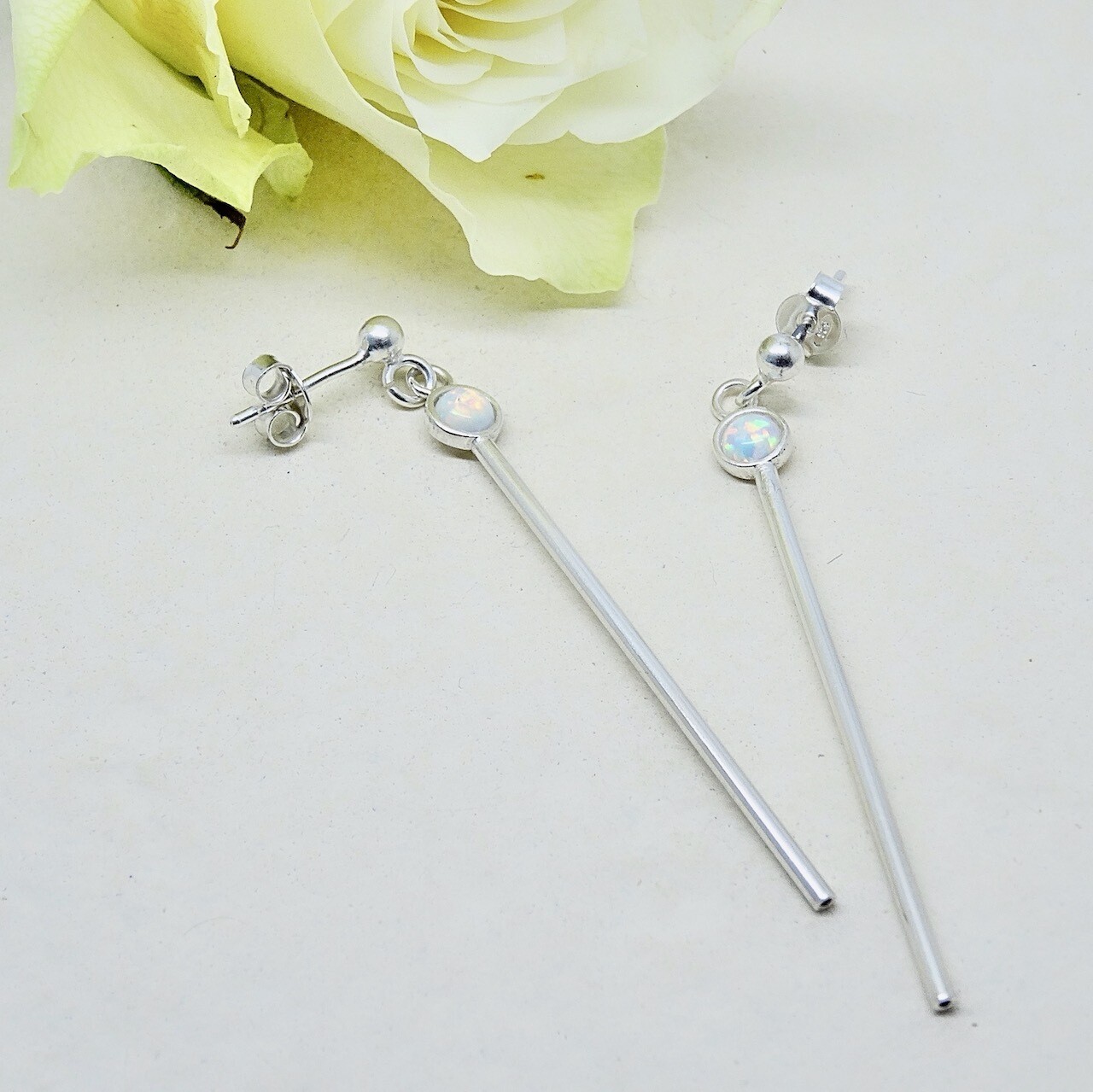 Silver earrings - White Opal stones