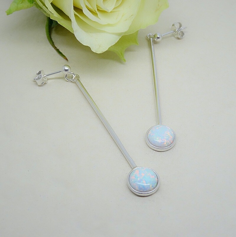 Silver earrings - White Opal stones Silver earrings - White Opal stones