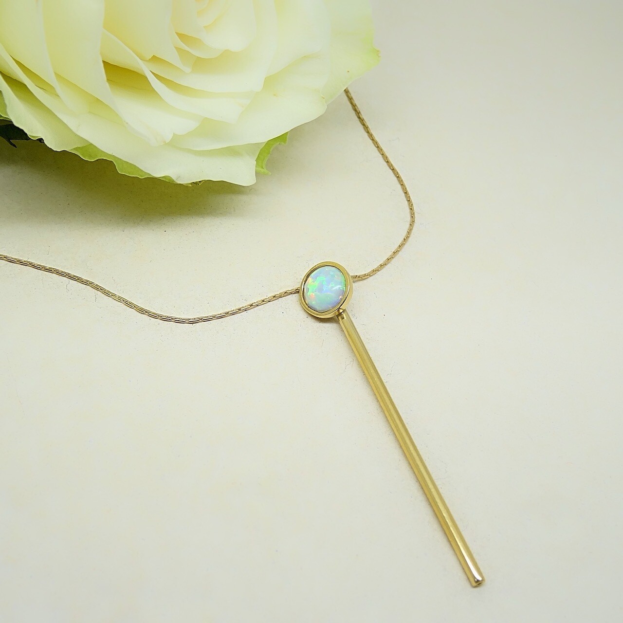 Gold plated silver pendant - White Opal stone