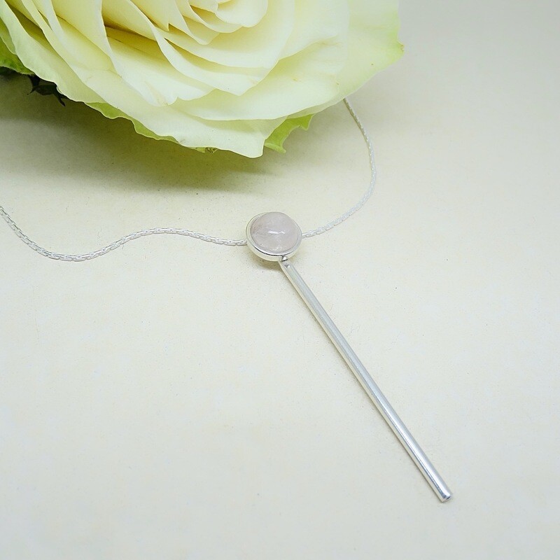 Shiny silver pendant - Pink Quartz stones