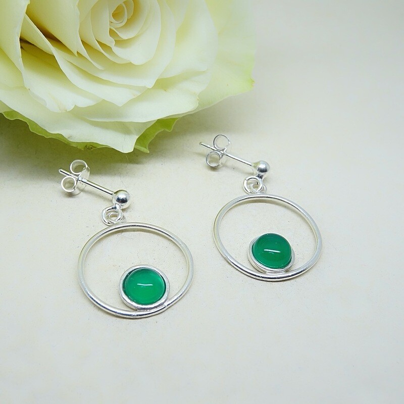 Silver earrings - Green Onyx stones