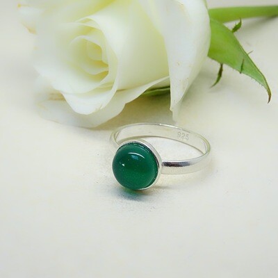 Silver stack of rings - Green Onyx stones