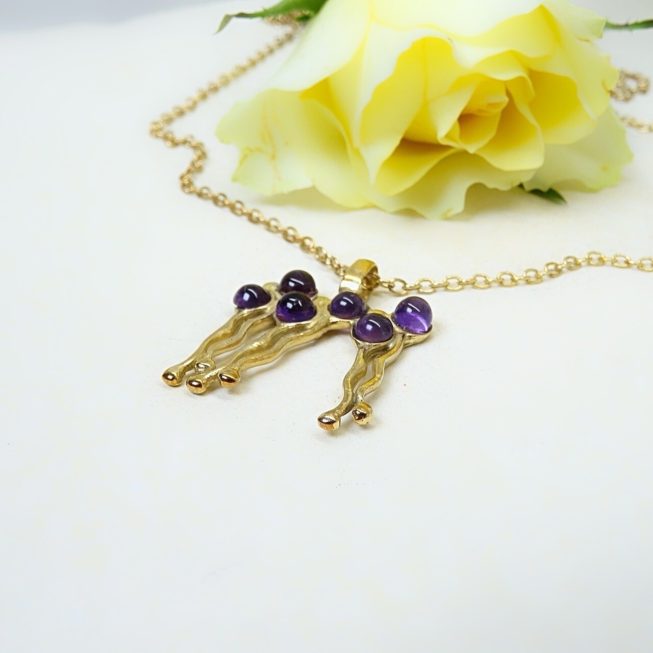 Gold plated silver pendant - Amethyst stones