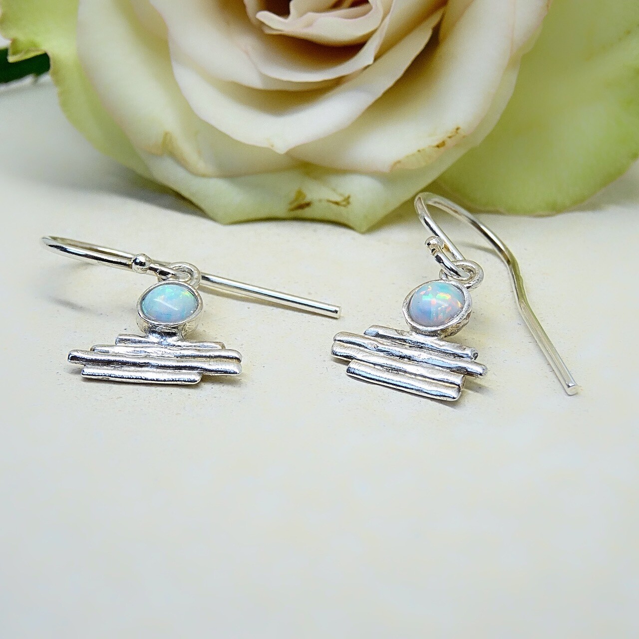 Silver earrings - White Opale stones
