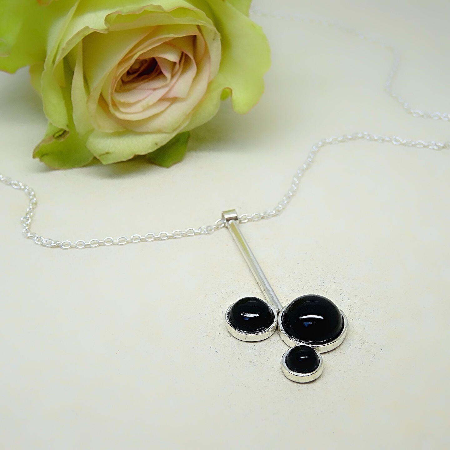 Silver pendant - Black Onyx stones