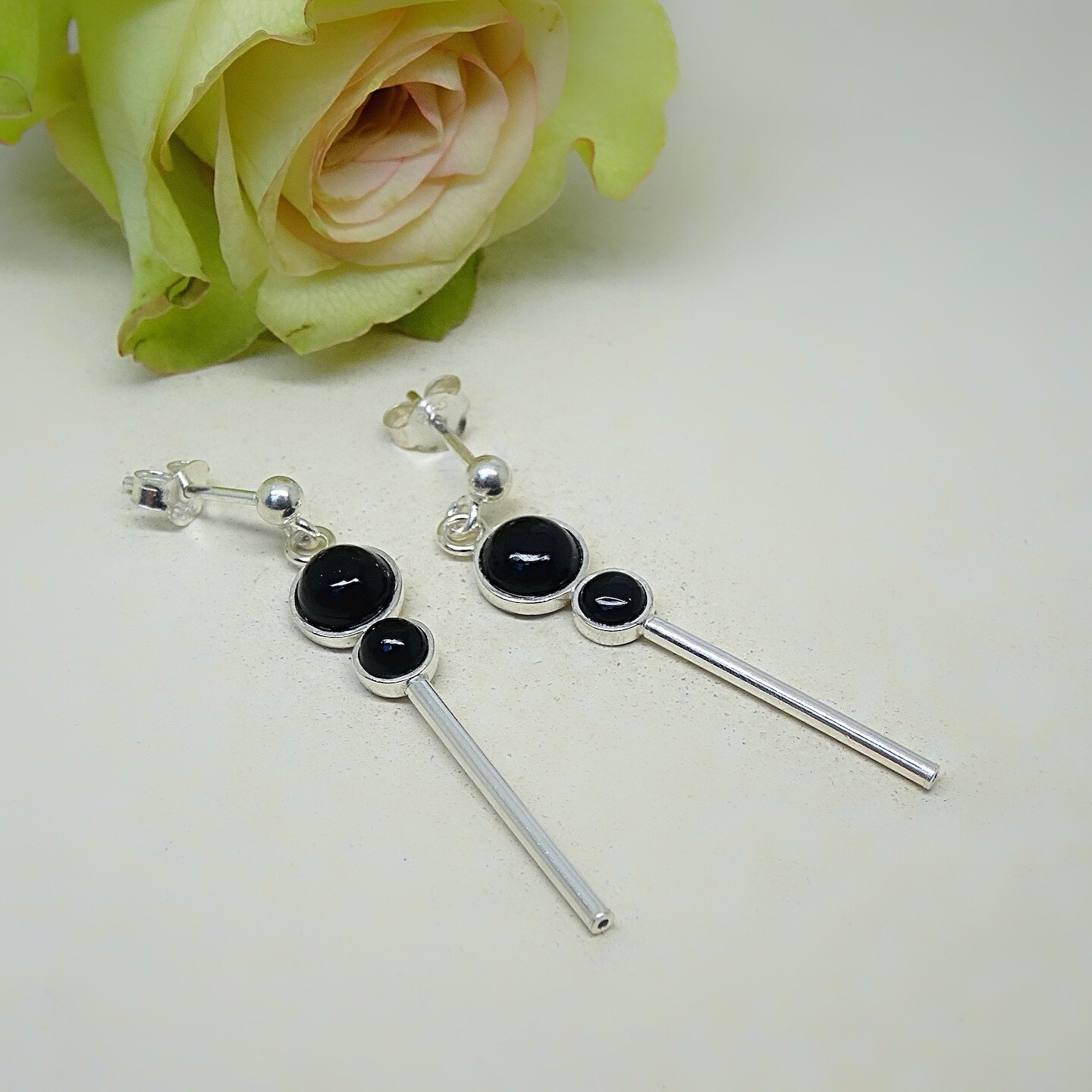 Silver earrings - Black Onyx stones