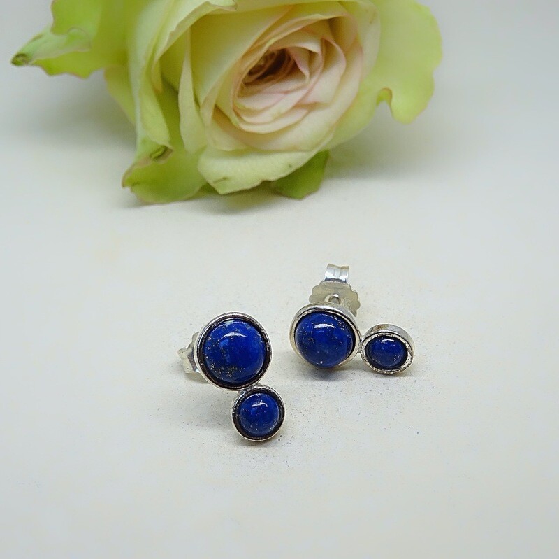 Silver ear studs - Lapis Lazuli gemstones