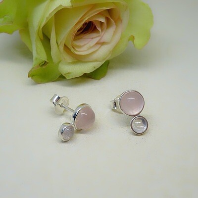 Silver ear studs - Pink Quartz gemstones