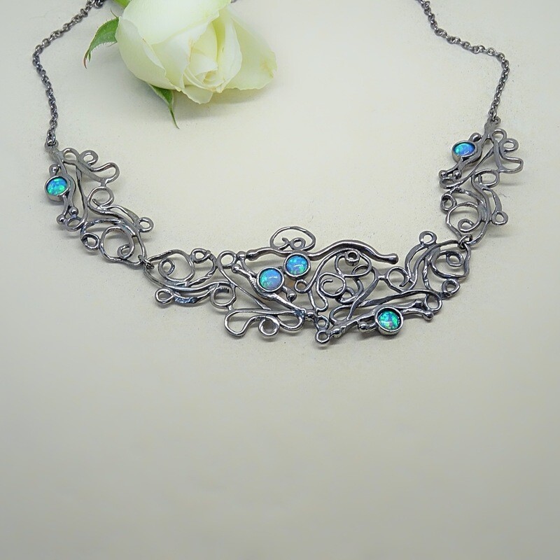 Silver pendant - Blue Opal gemstone Silver pendant - Blue Opal gemstone