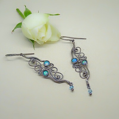 Silver earrings - Blue Opal gemstones Silver earrings - Blue Opal gemstones