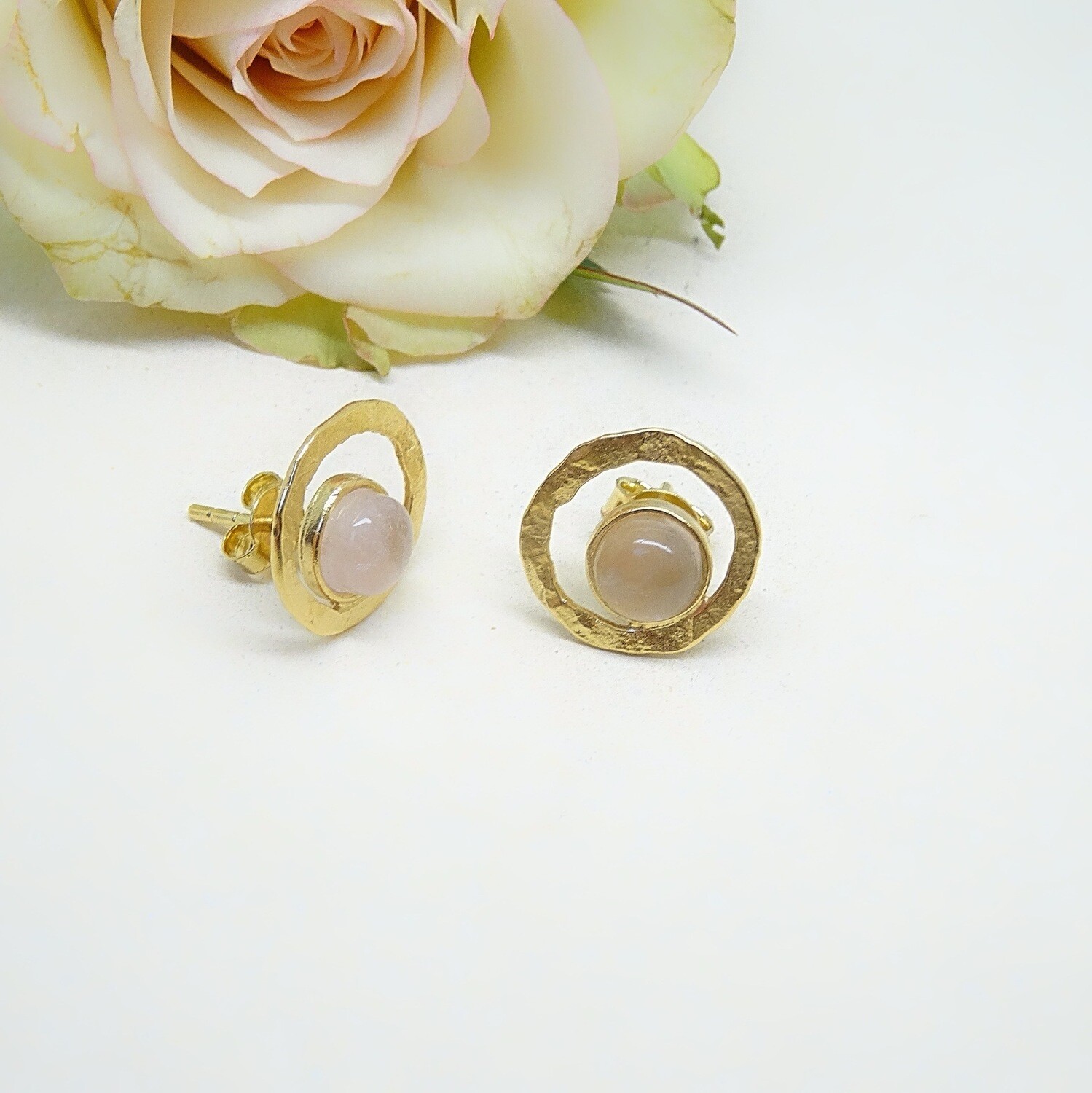 Gold plated earrings - Pink Quartz