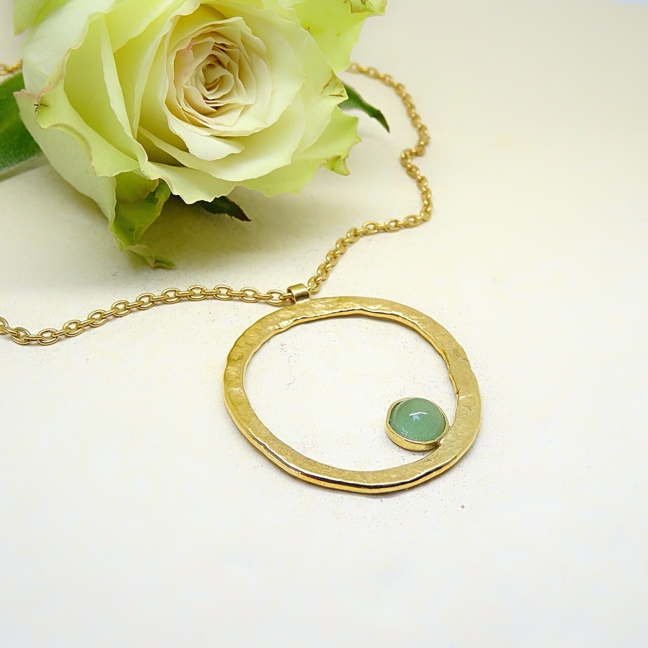 Gold plated silver pendant - Aventurine stone