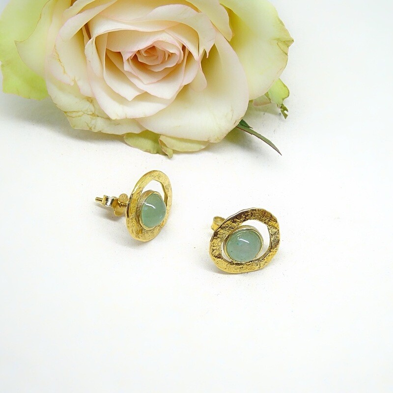 Silver ear studs - Aventurine