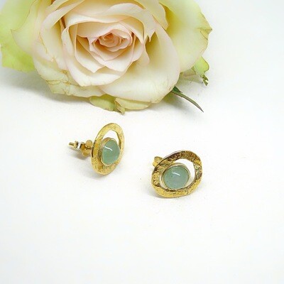 Silver ear studs - Aventurine