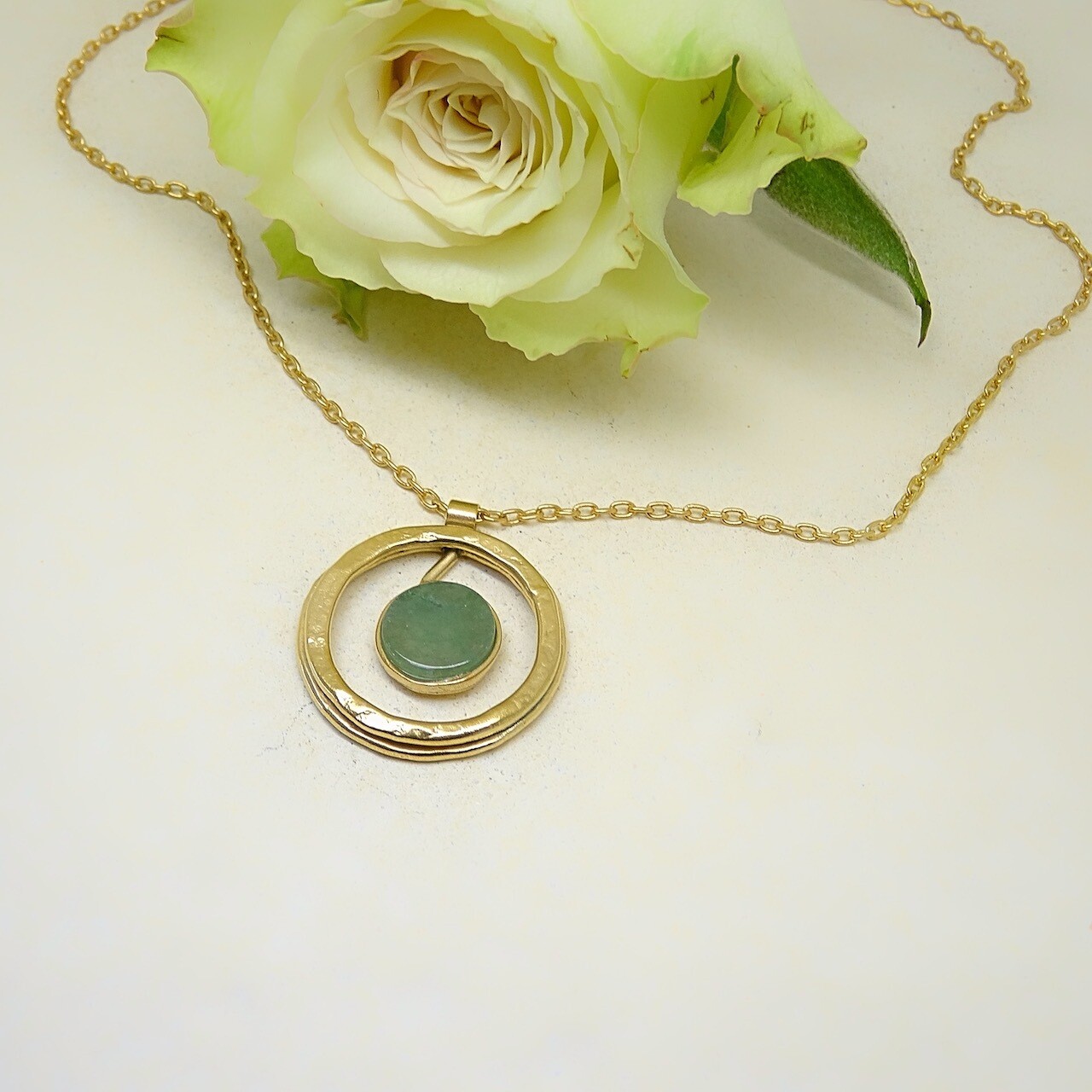 Gold plated silver pendant - Aventurine stone