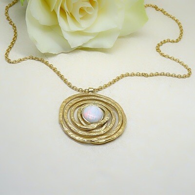 Gold plated silver pendant - White Opal