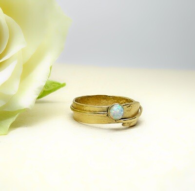Gold plated silver ring - White Opal