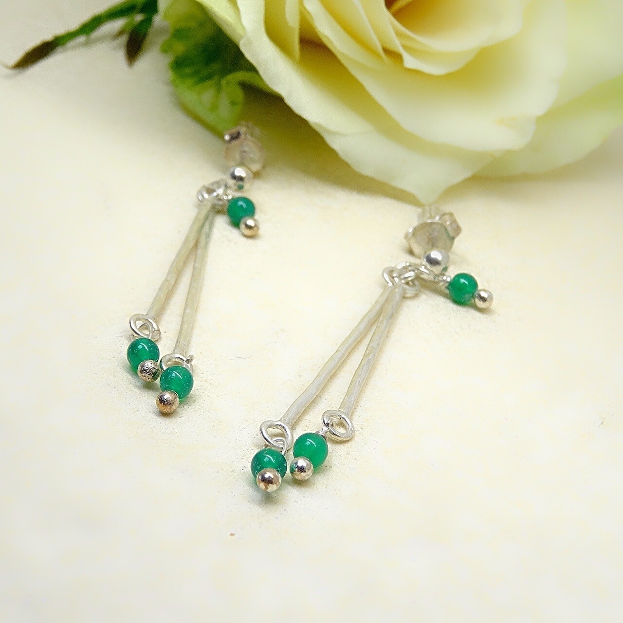 Silver earrings - Green Onyx