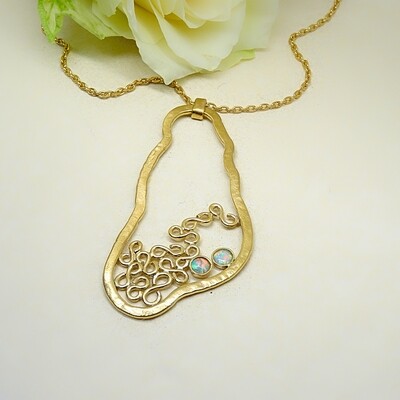 Gold plated silver pendant - White Opal