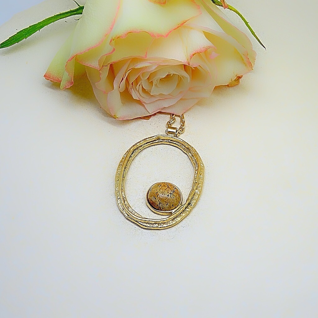 Gold plated silver pendant - Jasper