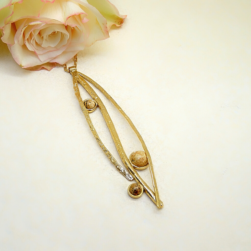 Gold plated silver pendant - Jasper