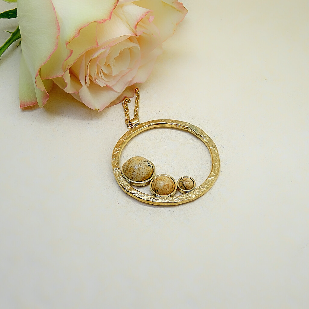 Gold plated silver pendant - Jasper stones