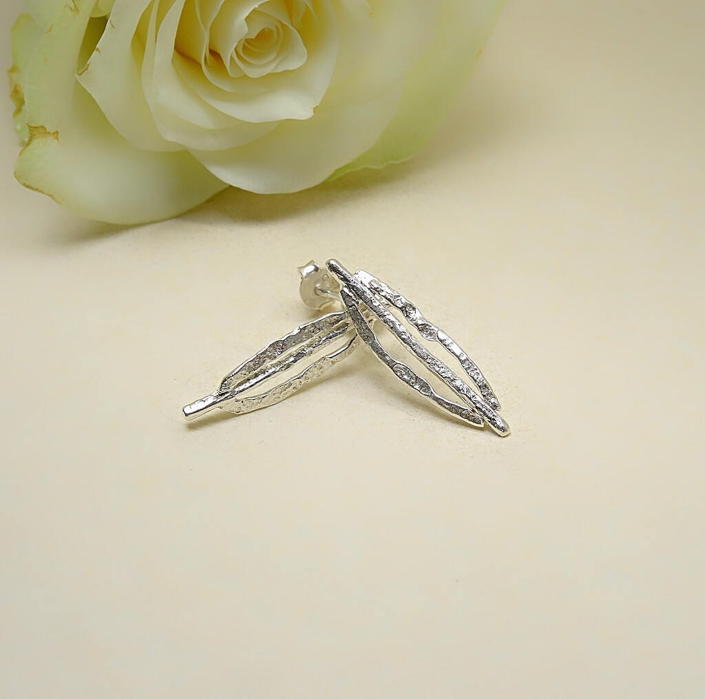 Silver ear studs - leaf form