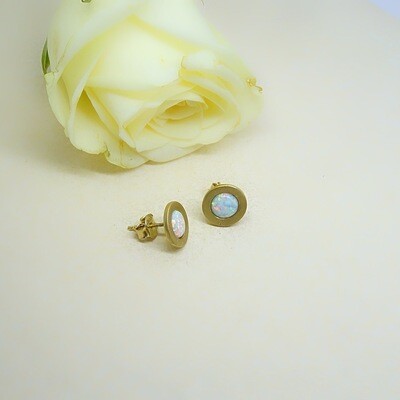 Silver gold plated ear studs - White Opal